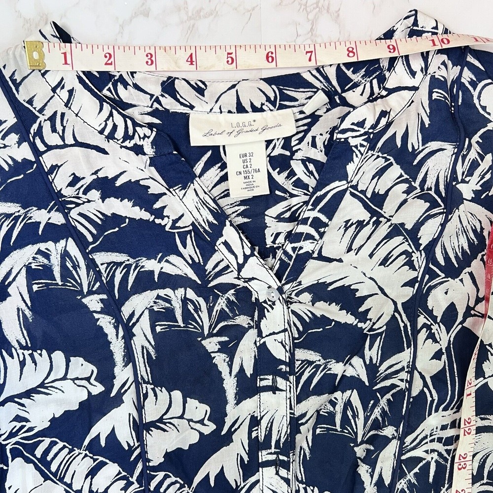 L.O.G.G. H&M Women Tunic Dress Blue White 2 Beach Cover Up Palm Leaves Tropical - Picture 9 of 16